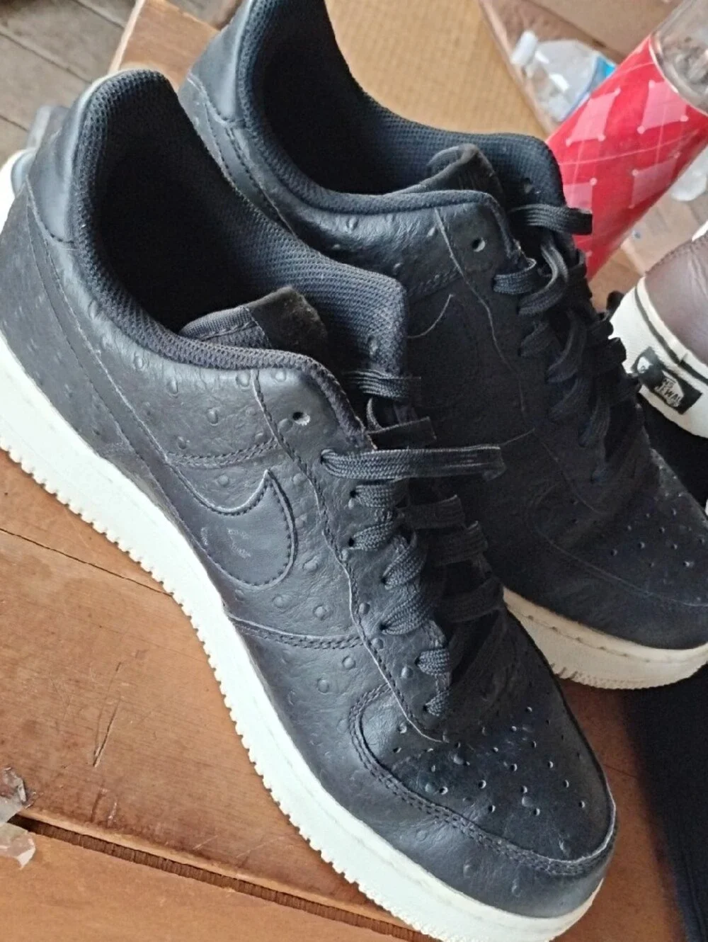 Nike Men’s Black Leather Low-Top Sneakers with Off-White Soles